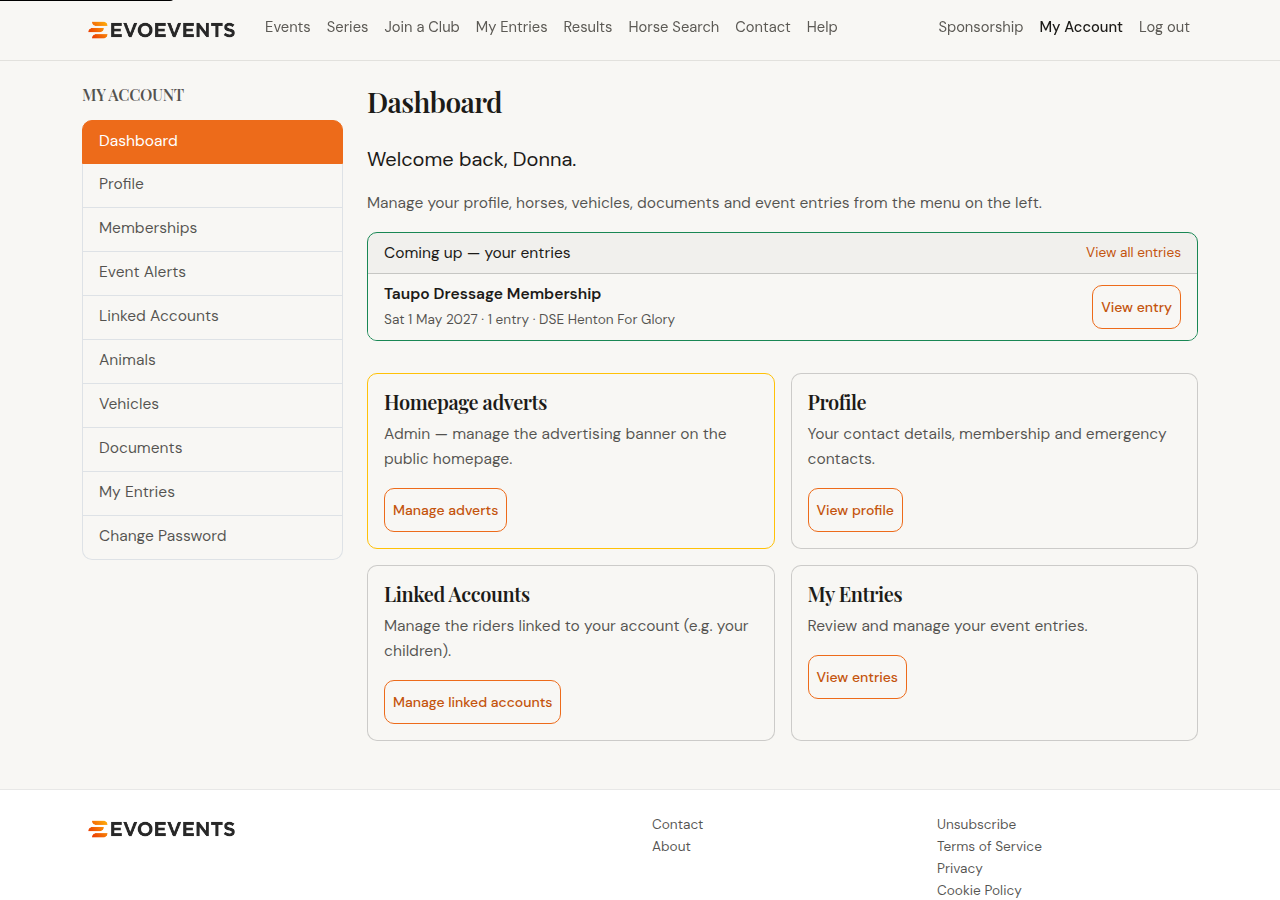 The My Account dashboard