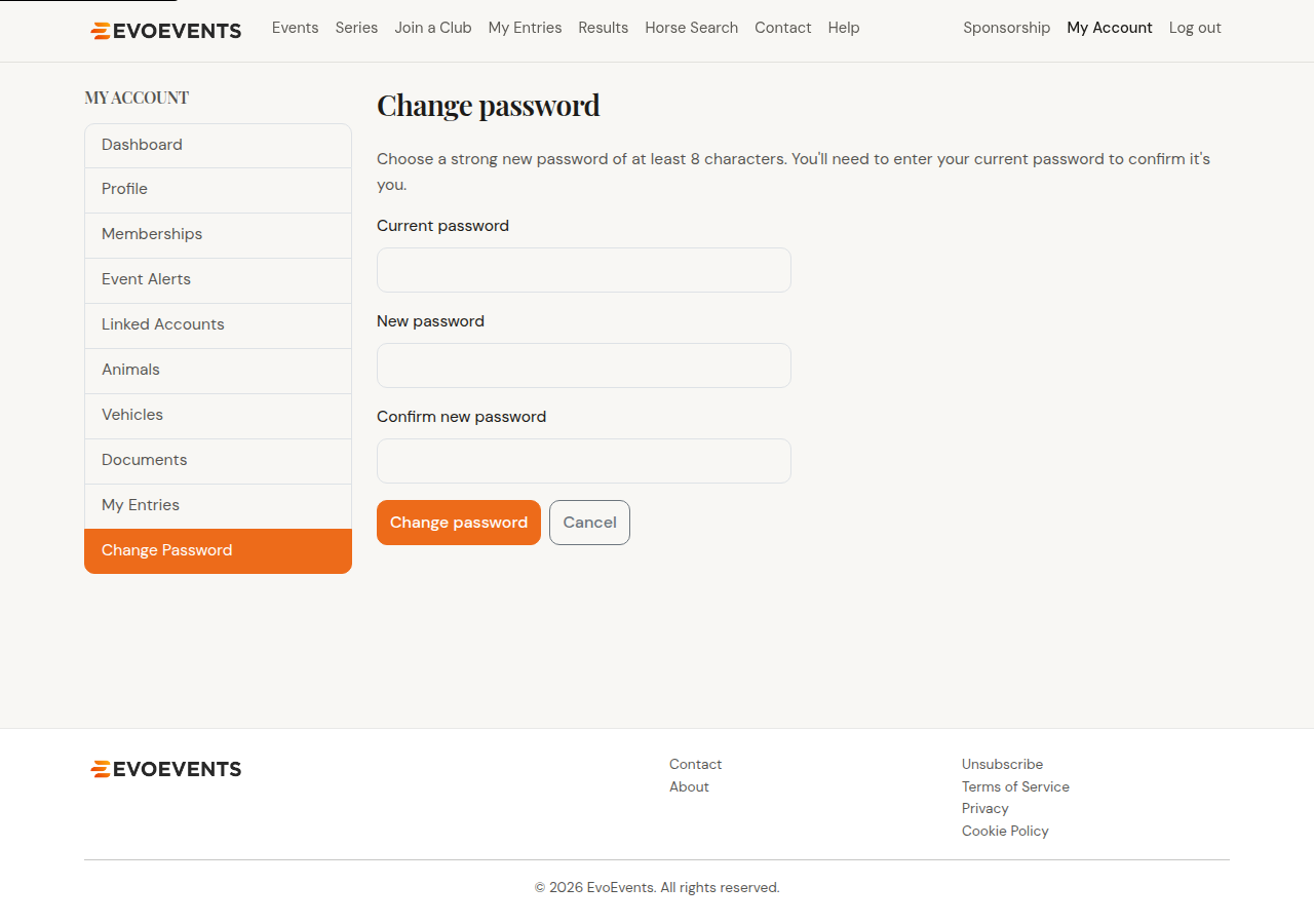 The change password page