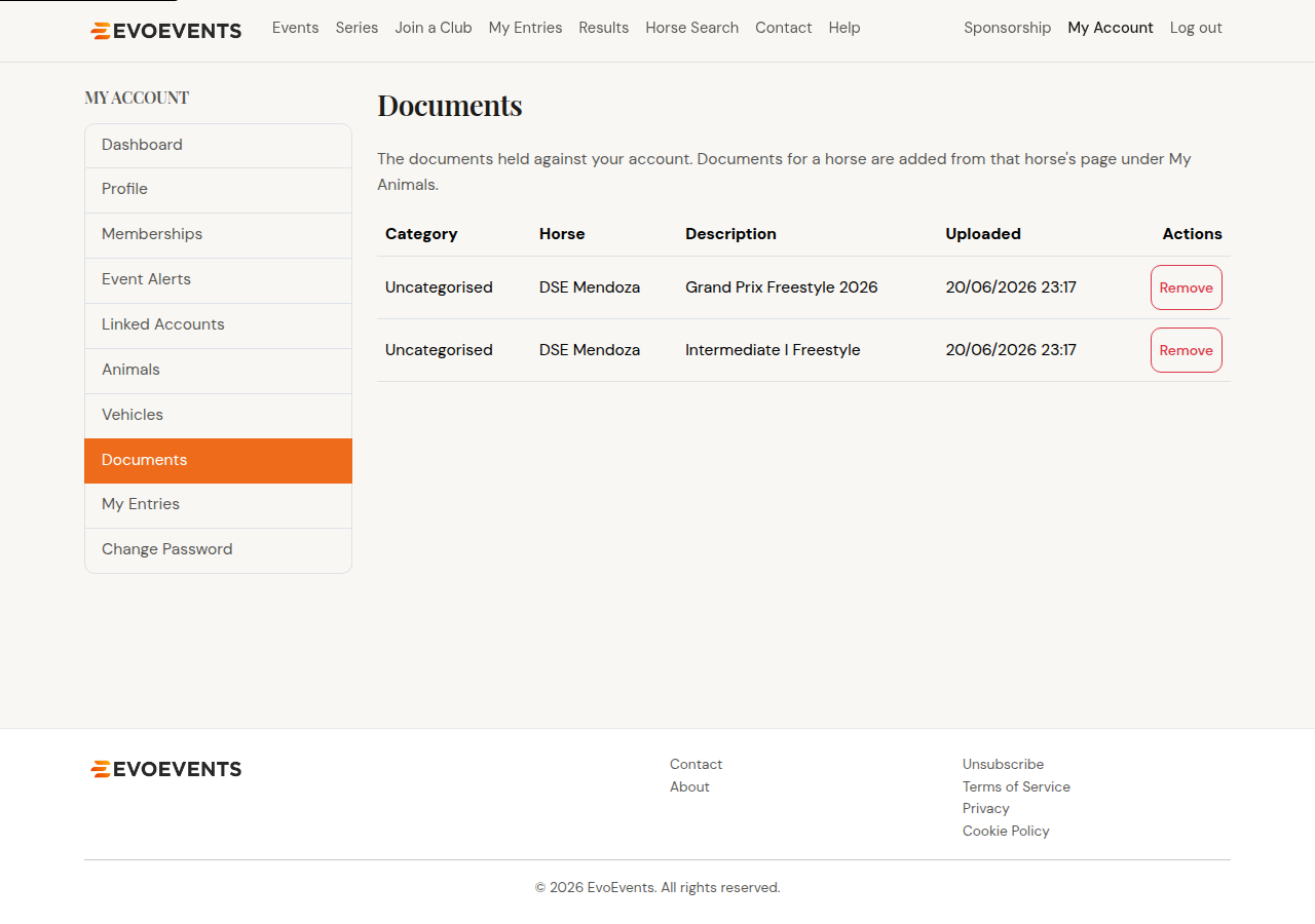 The Documents page under My Account