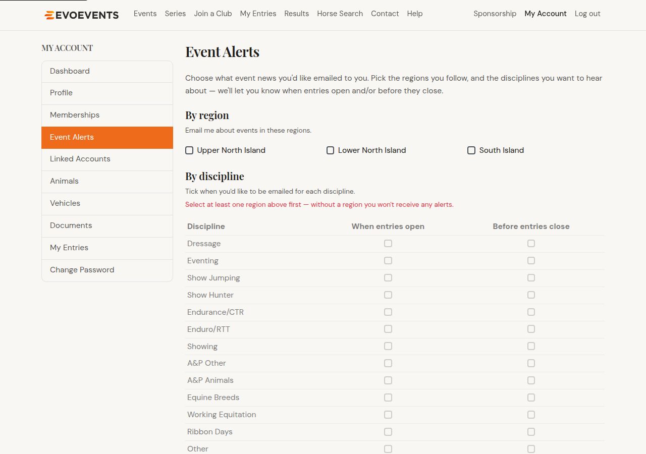 The Event Alerts page