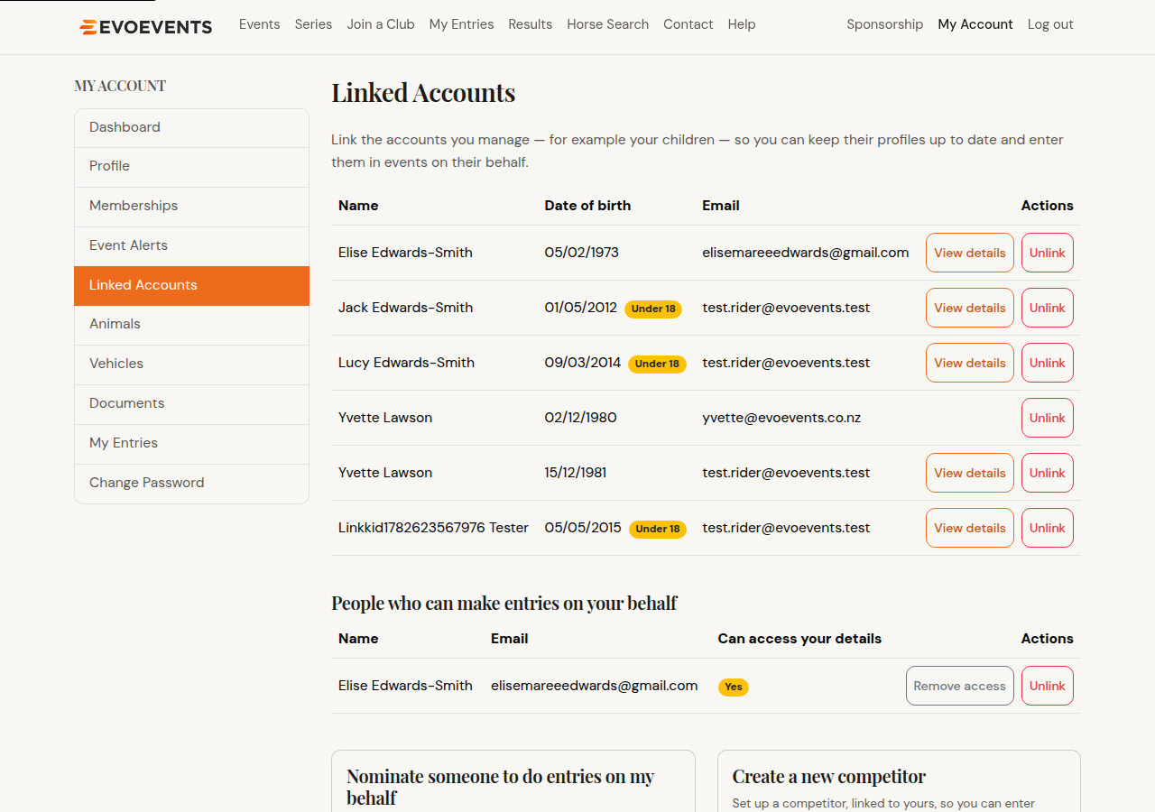 The Linked Accounts page