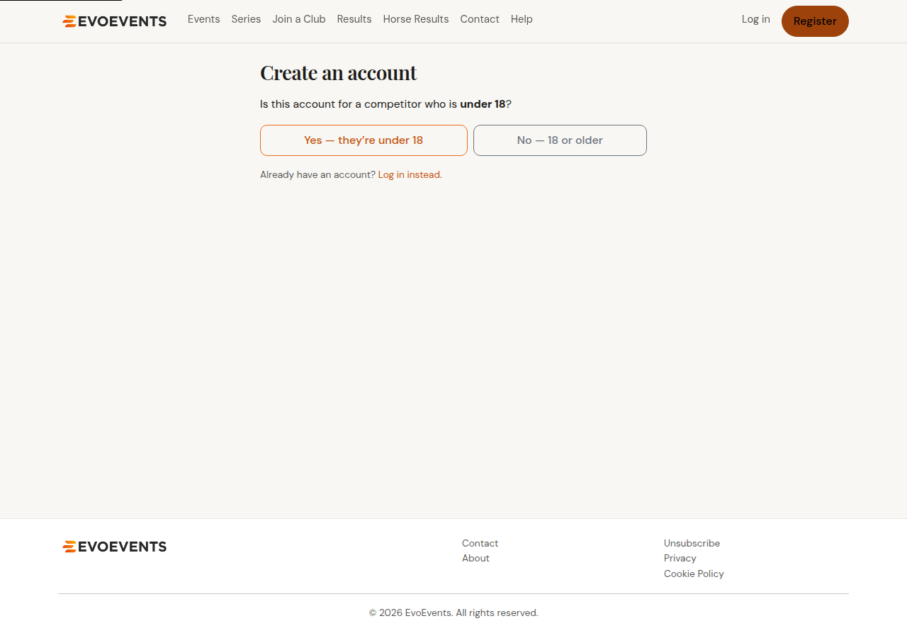 The EvoEvents registration form