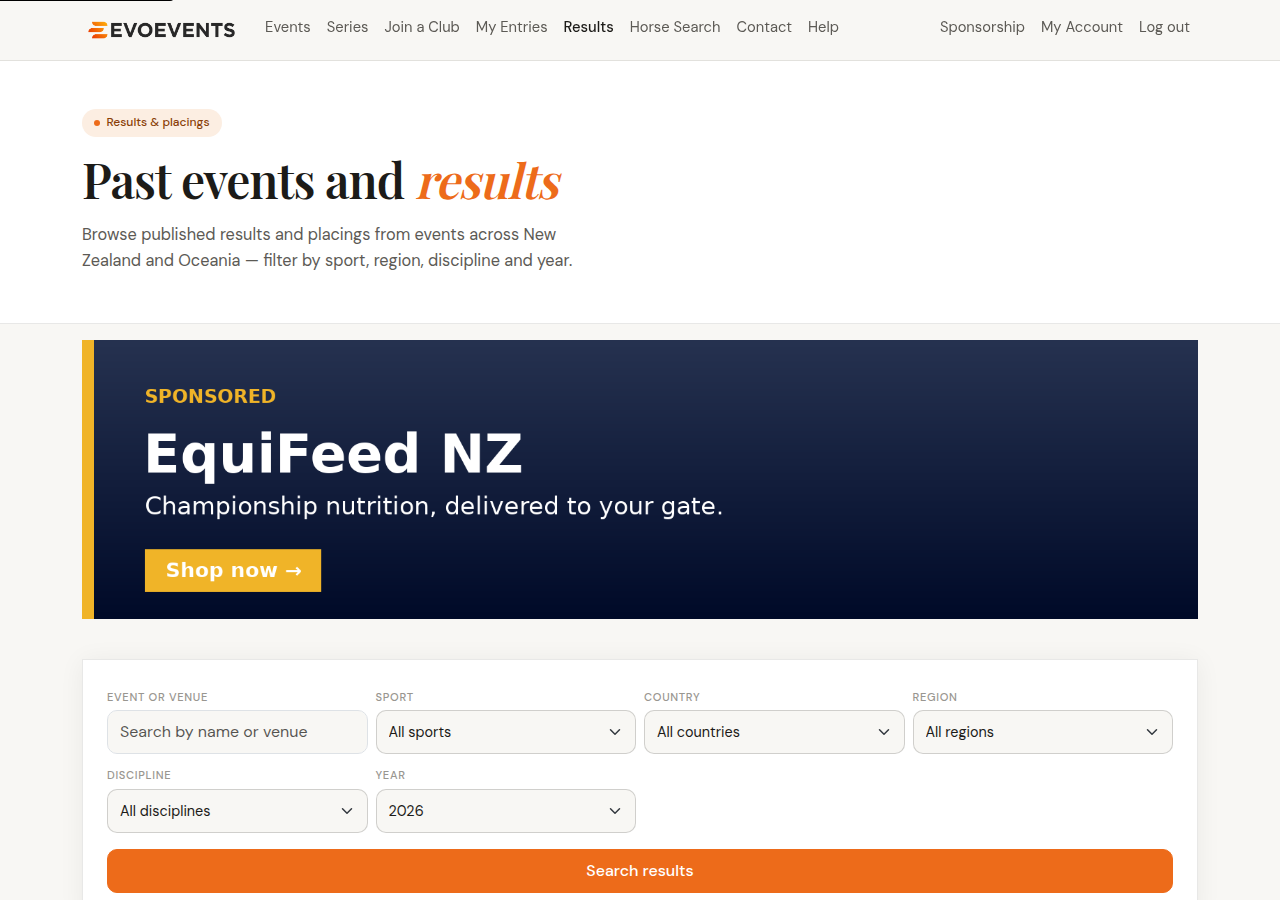 The results listing